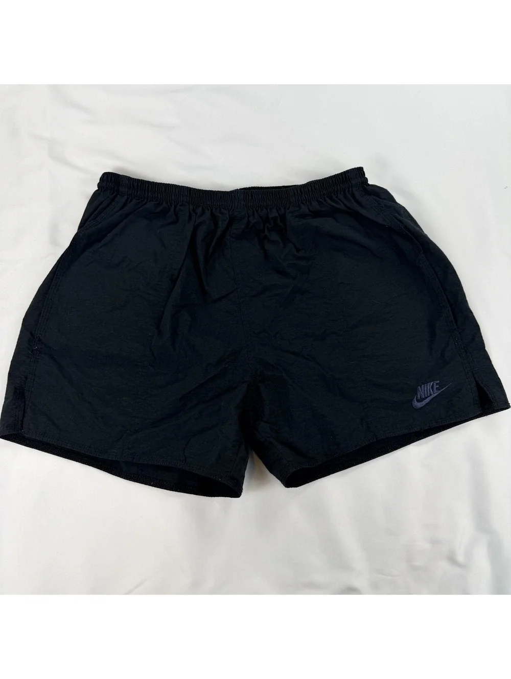 Vintage Y2K 90s Nike Nylon Lined Shorts Size S Black Running Swim Spellout